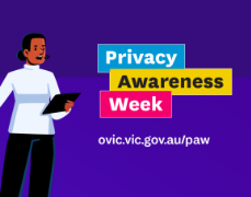 Privacy Awareness Week ovic.vic.gov.au/paw. Woman speaking.